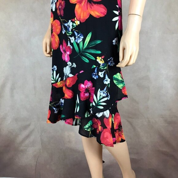 THALIA SODI Black Floral Faux-Wrap Ruffled Dress NWT SMALL - Picture 5 of 10